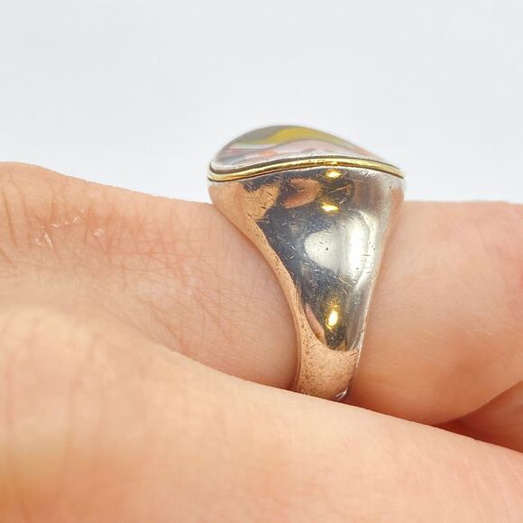 ERIC GROSSBARDT PICASSO Ring 18K Solid Gold 925 Sterling Inlaid MOP - Size 7 1/2 - Picture 10 of 14